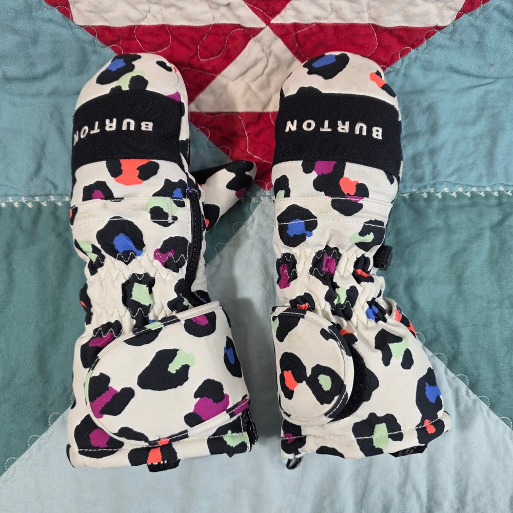 Burton Toddler Mitt Kids 3T/4T White Leopard Multi Winter Snow Mittens